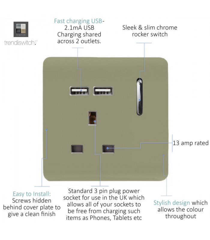 Artistic Modern 1 Gang 13Amp Switched Socket WIth 2 x USB Ports Champagne Gold Finish-3