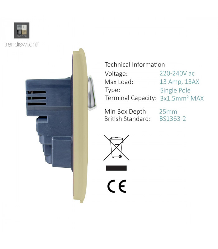 Artistic Modern 1 Gang 13Amp Switched Socket WIth 2 x USB Ports Champagne Gold Finish-4