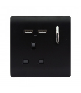 Artistic Modern 1 Gang 13Amp Switched Socket WIth 2 x USB Ports Matt Black Finish-1