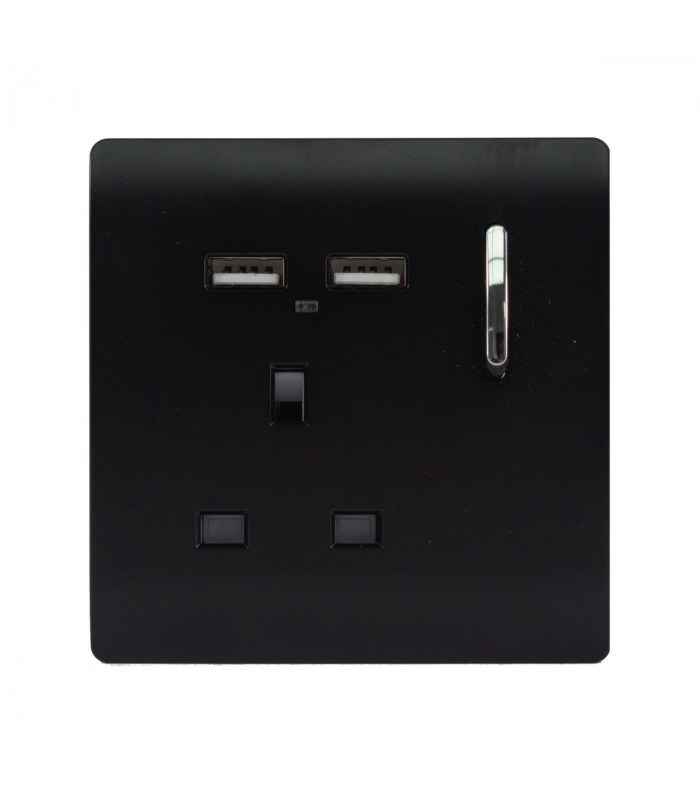 Artistic Modern 1 Gang 13Amp Switched Socket WIth 2 x USB Ports Matt Black Finish-1