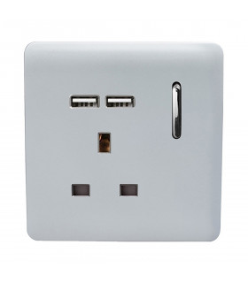 Artistic Modern 1 Gang 13Amp Switched Socket WIth 2 x USB Ports Silver Finish-1
