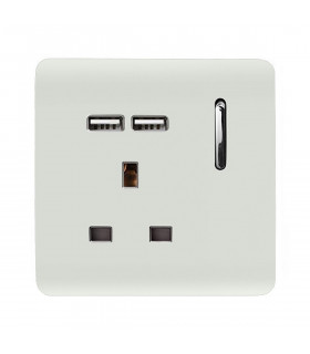 Artistic Modern 1 Gang 13Amp Switched Socket WIth 2 x USB Ports Gloss White Finish-1