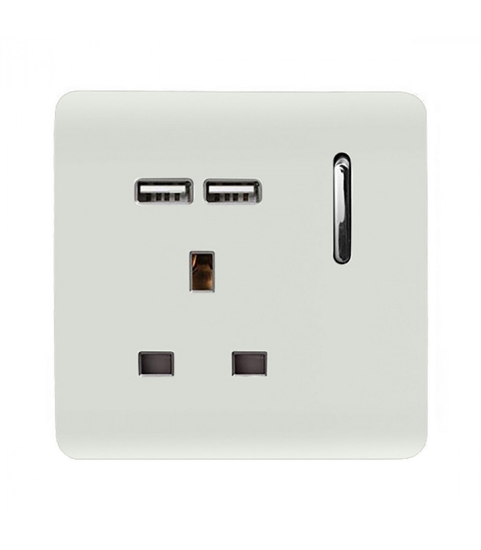 Artistic Modern 1 Gang 13Amp Switched Socket WIth 2 x USB Ports Gloss White Finish-1