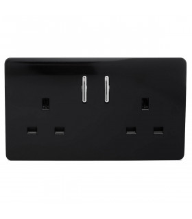 Artistic Modern 2 Gang 13Amp Short Switched Double  Socket Gloss Black Finish-1
