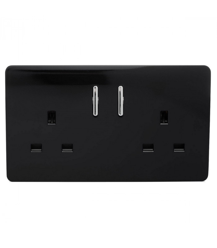 Artistic Modern 2 Gang 13Amp Short Switched Double  Socket Gloss Black Finish-1