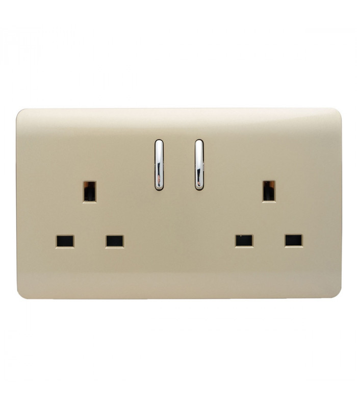 Artistic Modern 2 Gang 13Amp Short Switched Double  Socket Champagne Gold Finish-1