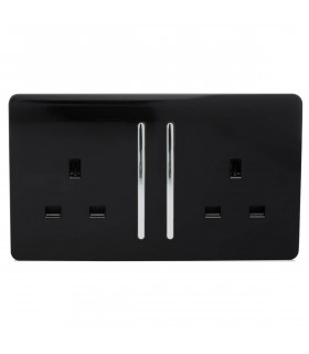 Artistic Modern 2 Gang 13Amp Long Switched Double Socket Gloss Black Finish-1