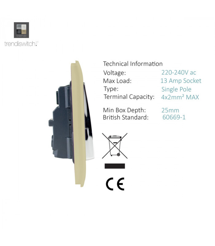 Artistic Modern 2 Gang 13Amp Long Switched Double Socket Champagne Gold Finish-4