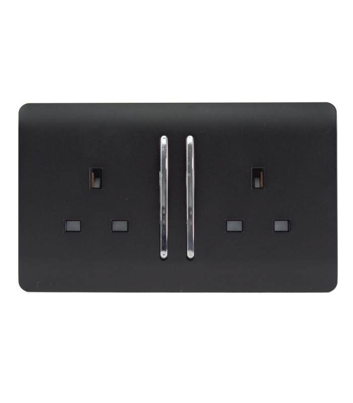Artistic Modern 2 Gang 13Amp Long Switched Double Socket Matt Black Finish-1