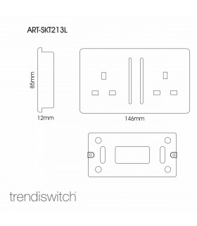 Artistic Modern 2 Gang 13Amp Long Switched Double Socket Silver Finish-2