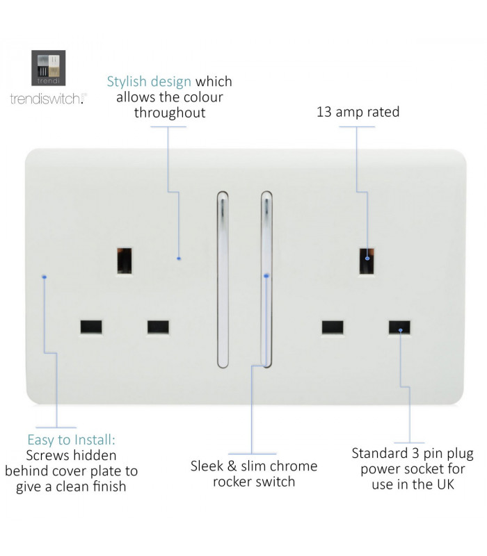 Artistic Modern 2 Gang 13Amp Long Switched Double Socket Gloss White Finish-3