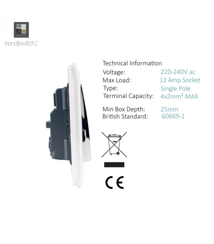 Artistic Modern 2 Gang 13Amp Long Switched Double Socket Gloss White Finish-4