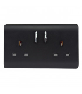 Artistic Modern 2 Gang 13Amp Short Switched Double  Socket Matt Black Finish-1