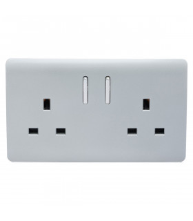 Artistic Modern 2 Gang 13Amp Short Switched Double  Socket Silver Finish-1