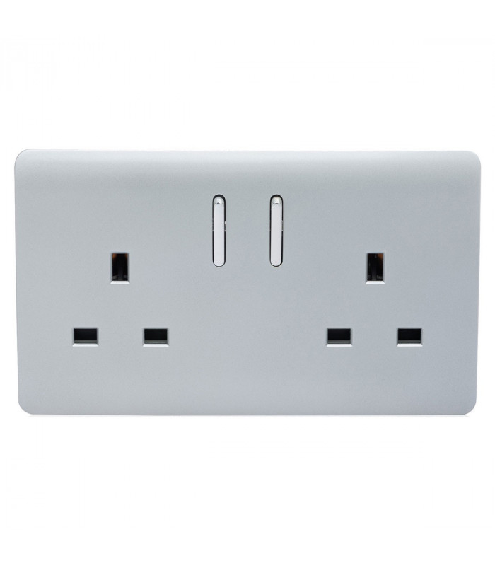 Artistic Modern 2 Gang 13Amp Short Switched Double  Socket Silver Finish-1