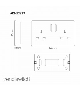 Artistic Modern 2 Gang 13Amp Short Switched Double  Socket Silver Finish-2
