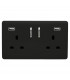 Artistic Modern 2 Gang 13Amp Short S/W Double Socket With 2x2.1Mah USB Gloss Black Finish-1