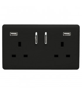 Artistic Modern 2 Gang 13Amp Short S/W Double Socket With 2x2.1Mah USB Gloss Black Finish-1