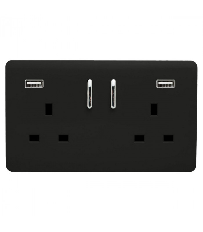 Artistic Modern 2 Gang 13Amp Short S/W Double Socket With 2x2.1Mah USB Gloss Black Finish-1