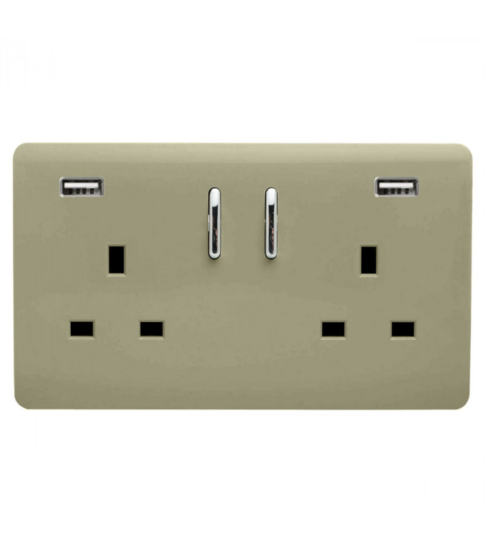 Artistic Modern 2 Gang 13A Short S/W Double Socket With 2x2.1Mah USB Champagne Gold Finish-1