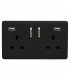 Artistic Modern 2 Gang 13Amp Short S/W Double Socket With 2x2.1Mah USB Matt Black Finish-1