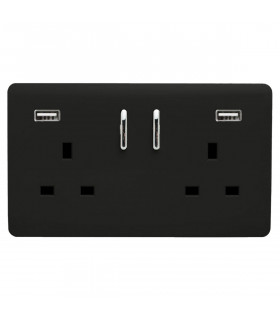 Artistic Modern 2 Gang 13Amp Short S/W Double Socket With 2x2.1Mah USB Matt Black Finish-1