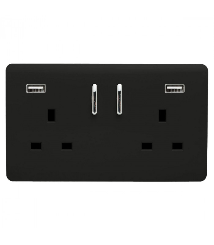 Artistic Modern 2 Gang 13Amp Short S/W Double Socket With 2x2.1Mah USB Matt Black Finish-1