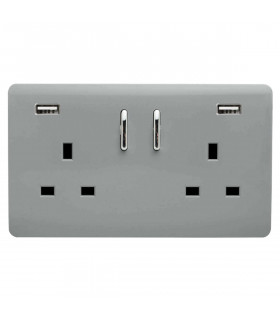 Artistic Modern 2 Gang 13Amp Short S/W Double Socket With 2x2.1Mah USB Silver Finish-1