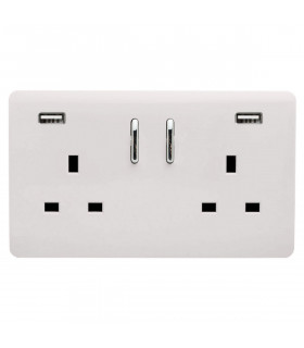 Artistic Modern 2 Gang 13Amp Short S/W Double Socket With 2x2.1Mah USB Gloss White Finish-1