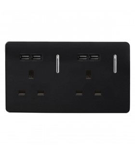 Artistic Modern 2 Gang 13Amp Switched Double Socket With 4X 2.1Mah USB Gloss Black Finish-1