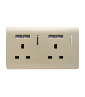Artistic Modern 2 Gang 13A Switched Double Socket With 4X 2.1Mah USB Champagne Gold Finish-1