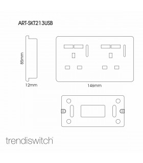 Artistic Modern 2 Gang 13A Switched Double Socket With 4X 2.1Mah USB Champagne Gold Finish-2