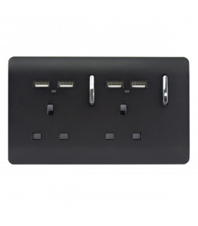 Artistic Modern 2 Gang 13Amp Switched Double Socket With 4X 2.1Mah USB Matt Black Finish-1