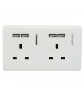 Artistic Modern 2 Gang 13Amp Switched Double Socket With 4X 2.1Mah USB Gloss White Finish-1