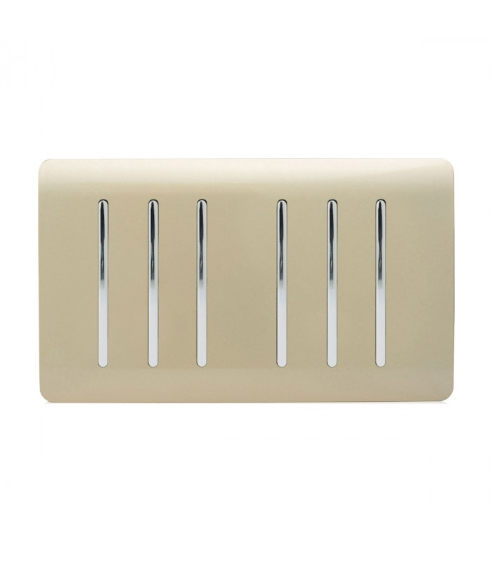Artistic Modern 6 Gang 2 Way 10 Amp Rocker Twin Plate Champagne Gold Finish-1