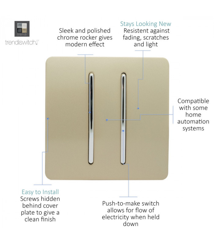 Artistic Modern 2 Gang Retractive Home Auto.Switch Champagne Gold Finish-3