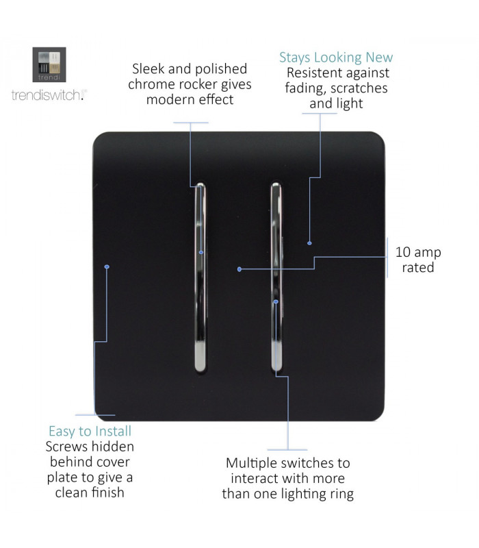 Artistic Modern 2 Gang Retractive Home Auto.Switch Matt Black Finish-3