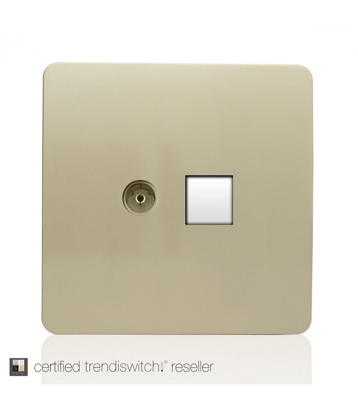 Artistic Modern TV Co-Axial & RJ11 Telephone Champagne Gold Finish-3