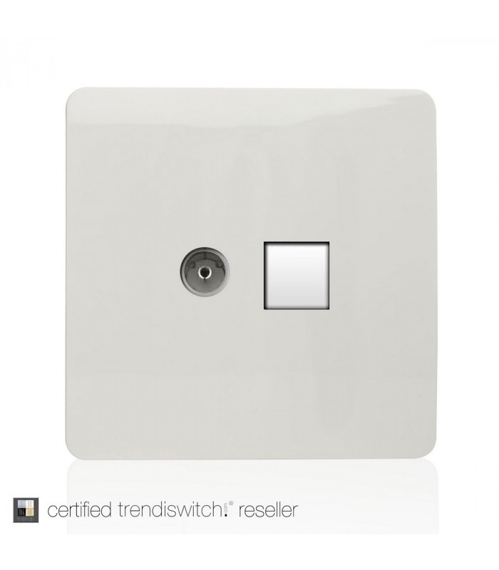 Artistic Modern TV Co-Axial & RJ11 Telephone Gloss White Finish-3