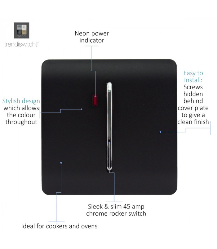 Artistic Modern 20 Amp Neon Insert Double Pole Switch Matt Black Finish-3