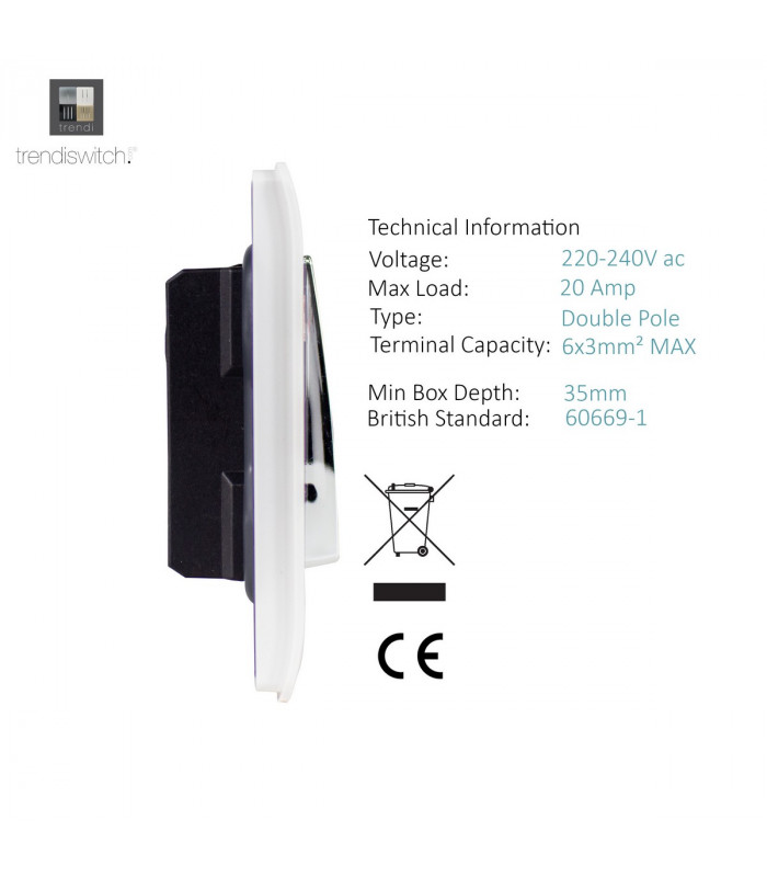 Artistic Modern 20 Amp Neon Insert Double Pole Switch Gloss White Finish-3