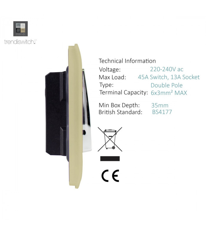 Artistic Modern Cooker Control Panel 13amp with 45amp Switch Gold Finish-4