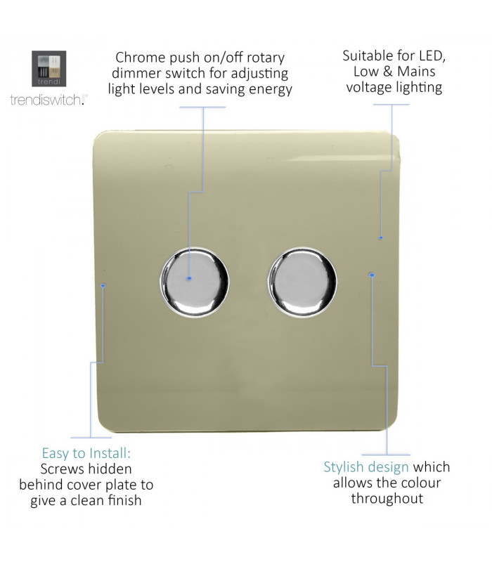 Artistic Modern 2 Gang 2 Way LED Dimmer Switch Gold Chrome Finish-3