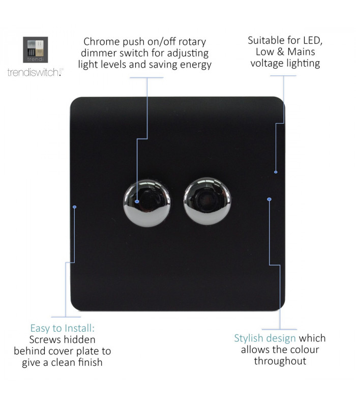 Artistic Modern 2 Gang 2 Way LED Dimmer Switch Matt Black Chrome Finish-3