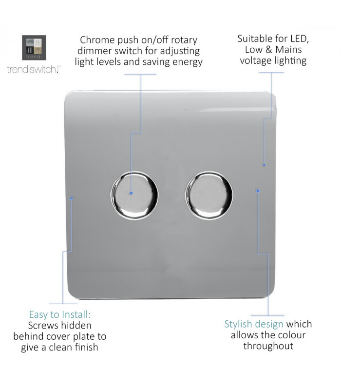 Artistic Modern 2 Gang 2 Way LED Dimmer Switch Silver Chrome Finish-3
