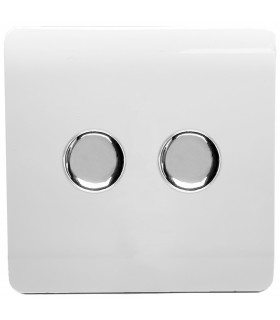 Artistic Modern 2 Gang 2 Way LED Dimmer Switch Gloss White Chrome Finish-1