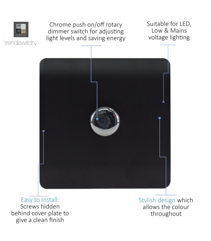 Artistic Modern 1 Gang 1 Way LED Dimmer Switch Matt Black Chrome Finish-3