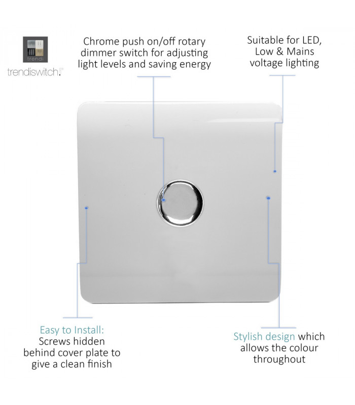 Artistic Modern 1 Gang 1 Way LED Dimmer Switch Gloss White Chrome Finish-3