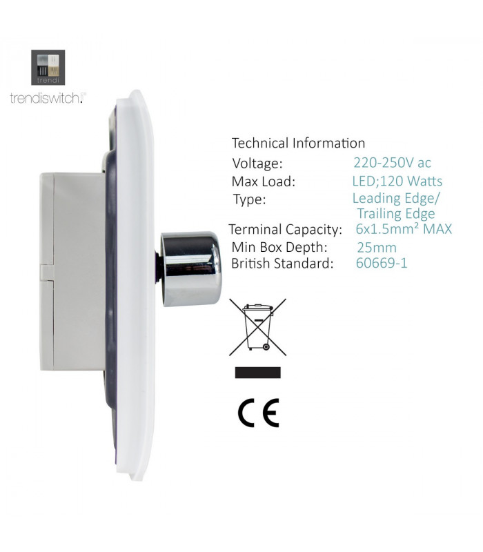 Artistic Modern 1 Gang 1 Way LED Dimmer Switch Gloss White Chrome Finish-4