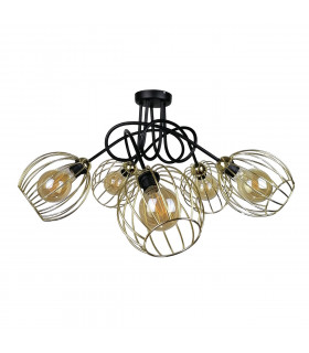 Mig Multi Arm Semi Flush Ceiling Light Black, Gold, 70cm, 5x E27
